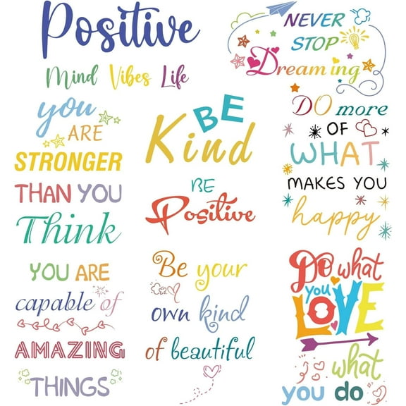 8 Sheets Motivational Text Wall Stickers Word Stickers Window PVC Waterproof Self Adhesive Wall Decals Removable for Window Decor Clings Stairway Housewarming Gift 1set