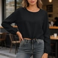 thumbnail image 4 of GUACER Long Sleeve Drawstring Tops for Women Casual Crew Neck Relaxed Fit Pullover Blouse with Cuffed Sleeves, 4 of 6