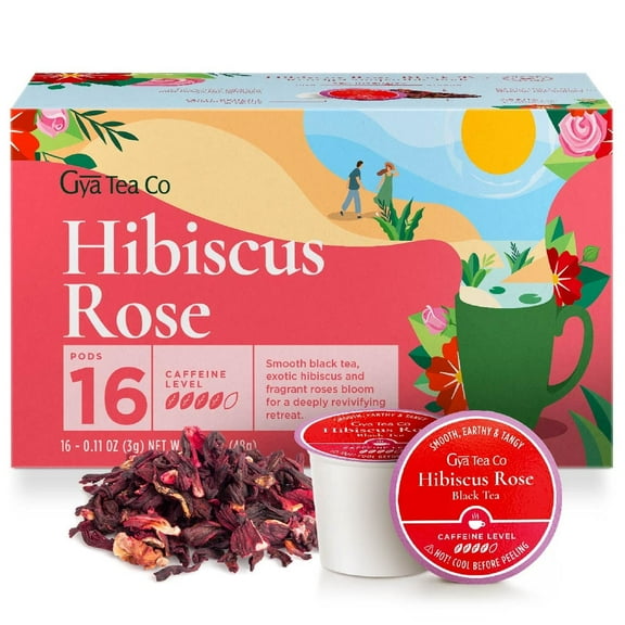 Gya Tea Co Hibiscus Rose Black Tea K-Cups (16ct) - High Caffeine Pods with Chamomile, Compatible with Keurig 1.0/2.0.