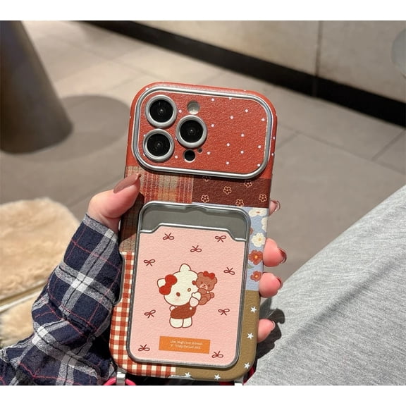 Cute Hello Kitty card holder phone case, suitable for iPhone 14 15 16 17/Pro/Pro Max