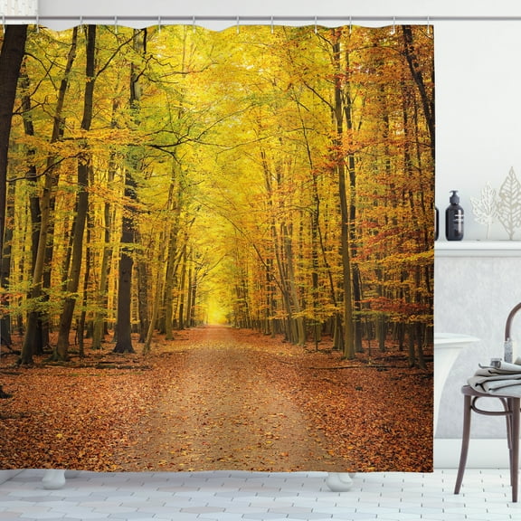 Ambesonne Fall Shower Curtain, Seasonal Scenic Park, 69"Wx70"L, Pale Green Orange Brown