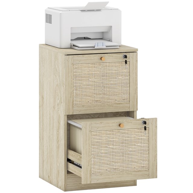 HOMCOM 2 Drawer File Cabinet Lockable Filing Cabinet for A4 Letter Oak