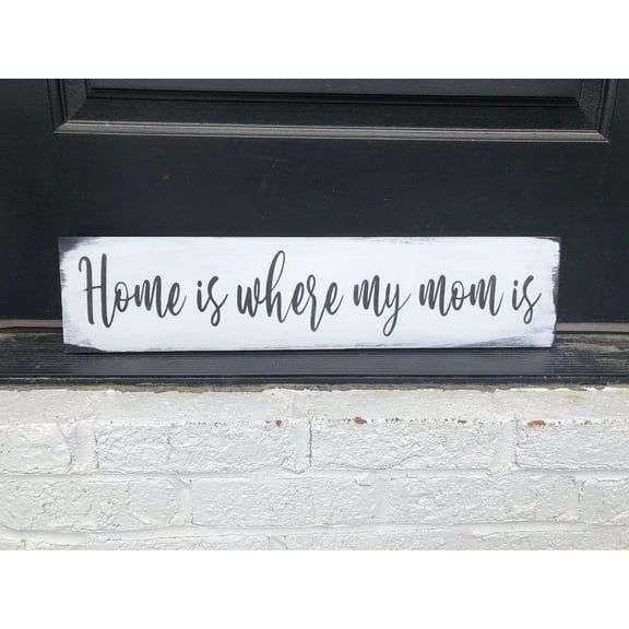 Cskhip Vintage Primitive Funny Decor Home is Where My Mom is Sign. Handpainted Rustic Distressed Sign for Mom. Great Sign for A, Christmas Or Birthdays. Funny Holiday Gift Wood Sign 4x16 inch
