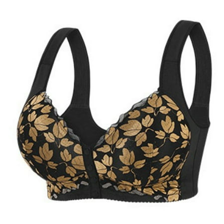 Yyeselk Front Closure Bras for Older Women Comfort Wireless Breathable Push Up Bras Full Coverage Anti Sagging No Underwire Back Smooth Bra Black 38B