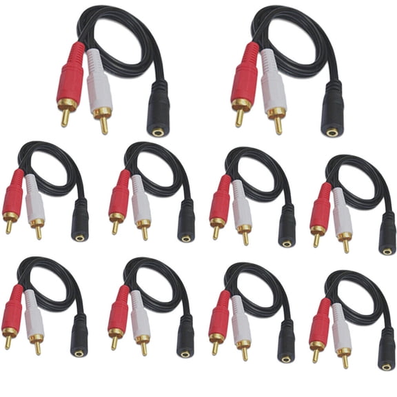 10Pack 3.5mm Audio to 2 RCA Cable 1/8" Stereo Female to 2RCA Male Y Splitter Aux