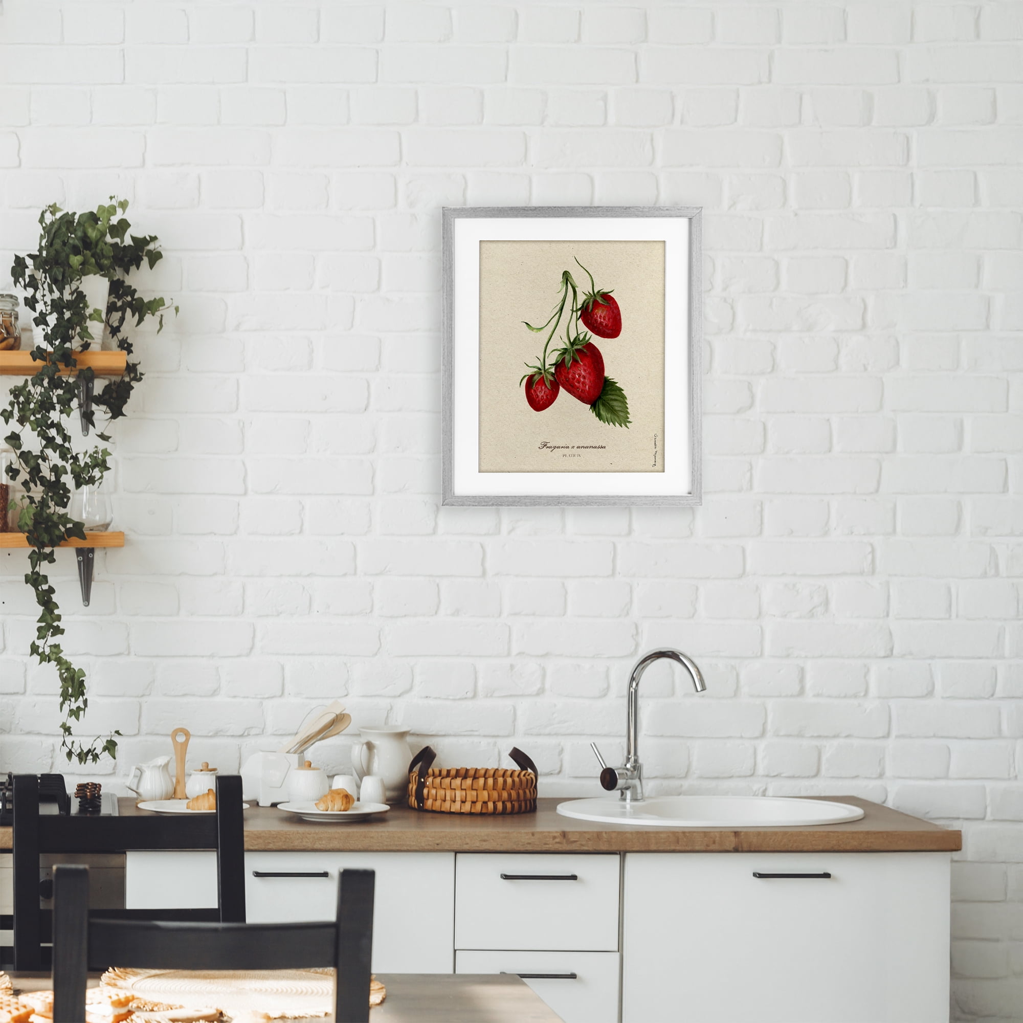 Stupell Industries Strawberry Fruit Portrait Gray Framed Print Under Glass, design by Danielle Murray