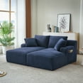 thumbnail image 3 of 71" Oversized Double Chaise Lounges Indoor, Upholstered Corduroy Sofa Bed with Dual Cup Holders, Sectional Sleeper Loveseat for Living Room, Blue, 3 of 9