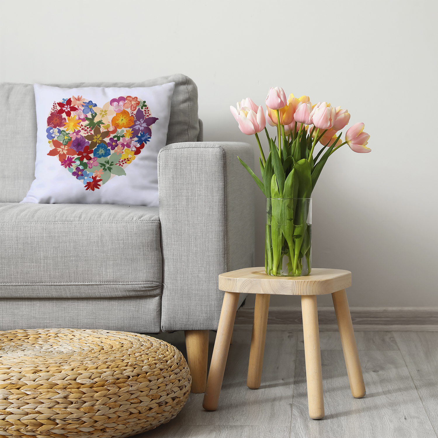 20" x 20" Simply Daisy Flowery Heart Polyester Accent Pillow, Fresh Green Qty 1