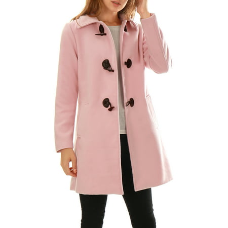 Women's Turn Down Collar A-line Toggle Worsted Duffle Coat Pink (Size M / 10) Pink XL (US