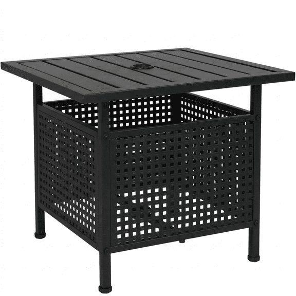 Outdoor Metal Side Table with 1.57" Umbrella Hole, Durable Patio End Table for Pool Garden Deck, Powder-Coated Steel, Black