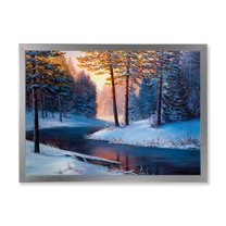Designart 'Morning Glow Through The Christmas Forest By The River' Lake House Framed Art Print
