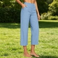 thumbnail image 5 of Lenpel Capri Pants for Women Lightweight Pull on Trendy Button Cropped Trousers Casual Loose High Waist Capri Clothes for Beach Vacation, 5 of 6