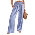 thumbnail image 3 of ANRABESS Women's Gingham Palazzo Pants, High Waisted Wide Leg Lounge Pants with Pockets, Casual Summer Beach Vacation Pants, Blue White Plaid Small, 3 of 10