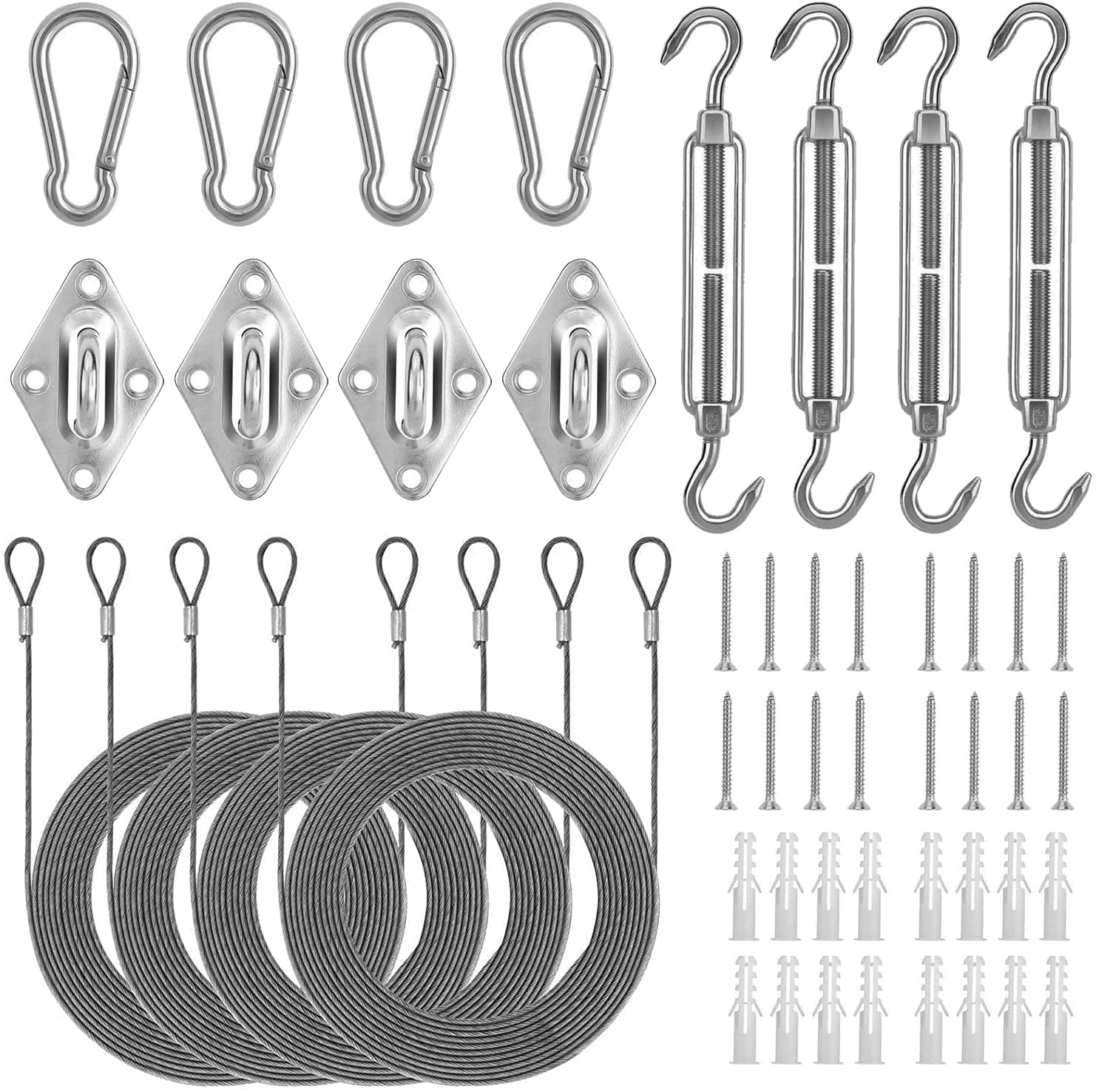 6'' Sun Shade Sail Hardware Kit with 304 Stainless Steel Wire Rope for Triangle Rectangle Sun Shade Sail Installation, Garden Outdoors Accessories
