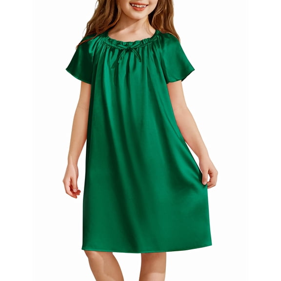 Arshiner Girls Nightgowns Silk Satin Pajama Dress Short Sleeve Soft Princess Sleepwear
