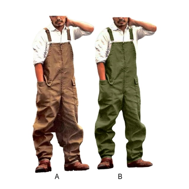 Becaristey Polyester Men S Vintage Work Dungarees Durable And Comfortable Fashion Men Jeans For Work Reusable Brown 5XL