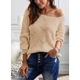 thumbnail image 3 of Asyoly Women Casual Crewneck Cable Knit Sweater Loose Bawting Long Sleeve Jumper Pullover, 3 of 6