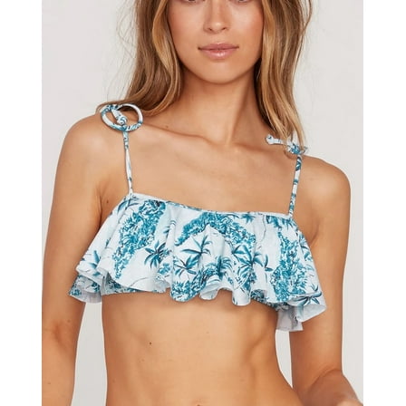 Volcom TIDAL BLUE I'M Not Croplette Ruffle Bikini Swim Top, US Large