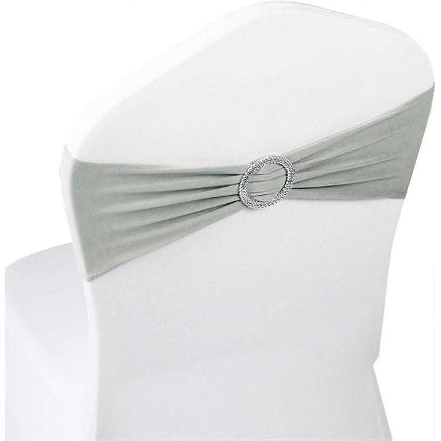 Spandex Chair with Belt - 20 Piece Wedding Banquet Party Event Decor Chair Bow Ties, White Silver