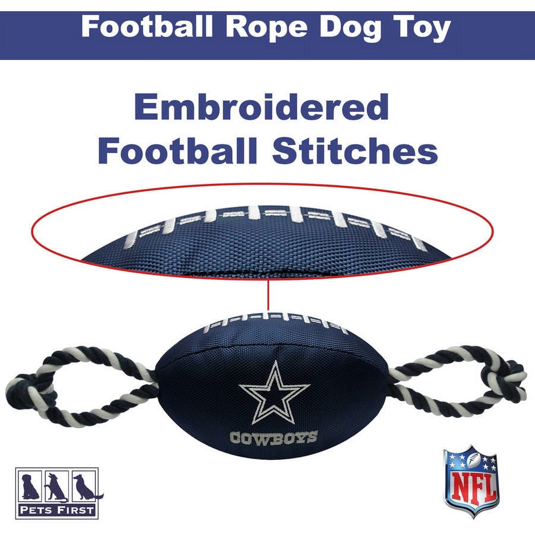 Pets First NFL Dallas Cowboys Strong, Durable, Chewable Pet Dog Football Toy with inner SQUEAKER & Side Ropes. Available in 32 NFL TEAMS. - Officialy Licensed