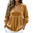thumbnail image 4 of Xdegoge Women's Long Sleeve V Neck Tops Velvet Blouses Lace Trim Peplum Babydoll Shirts Casual Fall Tunic Tops for Women, 4 of 7
