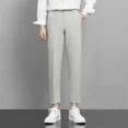 thumbnail image 3 of Pantalones de traje masculino recortados Pantalones de verano blancos rectos para hombre Sastrería 2024 Ropa de diseñador Vestido elegante de estilo coreano de lujo, 3 of 5