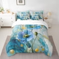 thumbnail image 2 of Homewish Blue Flower Floral Twin Bedding Sets 7-Piece for Women, Fashion Marble Artwork Bedding Comforter Set, Splash Watercolor Reversible Sheet Sets, Luxury Bedroom Decor, 2 of 7