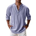 thumbnail image 2 of Mens Waffle Textured Button Down Henley Shirt Casual Solid Band Collar Shirts Purple XL, 2 of 7