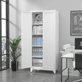 thumbnail image 5 of Polup 75" Height Metal white Storage Cabinet, Modern Tall Steel Pantry Cupboard with 2 Doors and Adjustable Shelves for Kitchen Garage and Home, 5 of 9