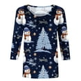 thumbnail image 4 of IROINNID 3/4 Sleeve Tops for Women Crewneck Funny Christmas Printed Shirts Loose Fit Casual Pullover,Blue, 4 of 4