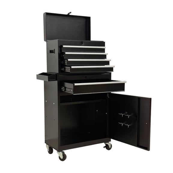 FENGFAN Black 5‑Drawer Rolling Metal Tool Chest Detachable Top Lockable Wheels Tool Storage Cabinet for Garage Workshop