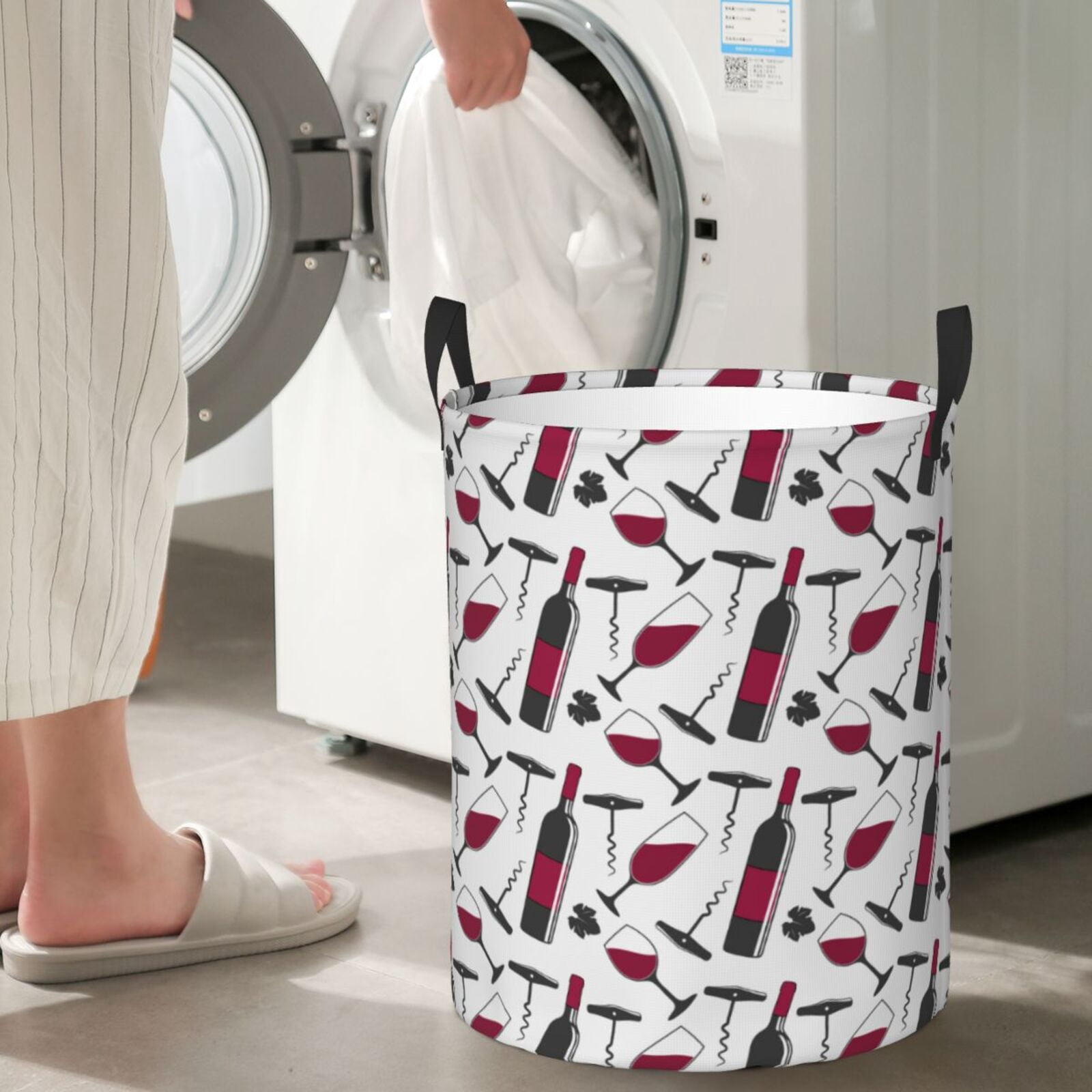 Large Laundry Basket with Handles - Classic Wine Print Kids Baby Dirty Clothes Laundry Hamper for Bedroom Aesthetic