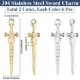 thumbnail image 2 of 1Set 12Pcs 2 Colors 304 Stainless Steel Pendants Sword Charm Golden & Stainless Steel Color 40x10.5x2.5mm Hole: 2.5mm 6pcs/color, 2 of 6