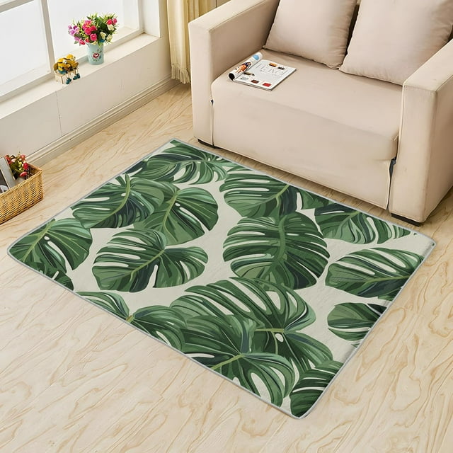 Monstera Leaf Rug 5x6 Area Rugs for Bedroom Living Room, Green Botanical Area Rug, Tropical Jungle Carpet Machine Washable Non-Slip Large Rug, Soft Low Pile Area Rug, Indoor Decorative Rug G&n148