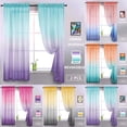 thumbnail image 2 of Sheer Curtains for Living Room, Blue Sheer Curtains, Rod Pocket, 84X50 In, Gradient Ombre, No Drill Rod Compatible, Orange Teal, 2 Pc, 2 of 7