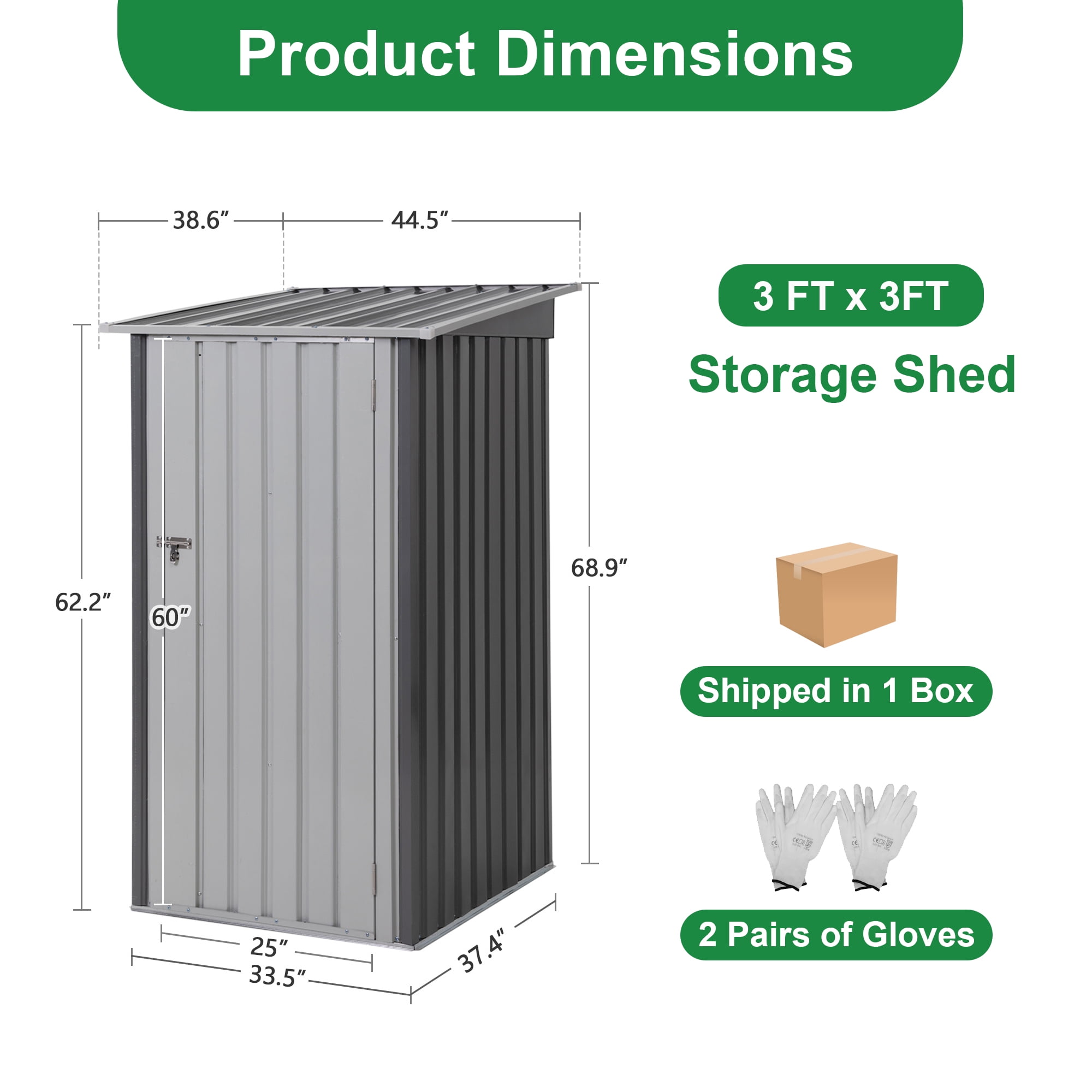 Jaxpety 3x3 ft. Outdoor Storage Shed, Metal Garden Shed with Lockable Door for Backyard, Patio, Lawn