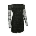 thumbnail image 4 of Women Tulle Sexy Off Shoulder Dress Sequin Long Sleeve Ruched Bodycon Mini Dress for Party Evening, 4 of 9