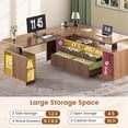 thumbnail image 4 of SEDETA L Shaped Electric Standing Desk with Storage, 28.3~47.1" Height Adjustable Office Desk with 4 Drawers and Shelves, 69" Fluted Sit Stand Computer Desk with Power Outlet for Home Office, Brown, 4 of 9