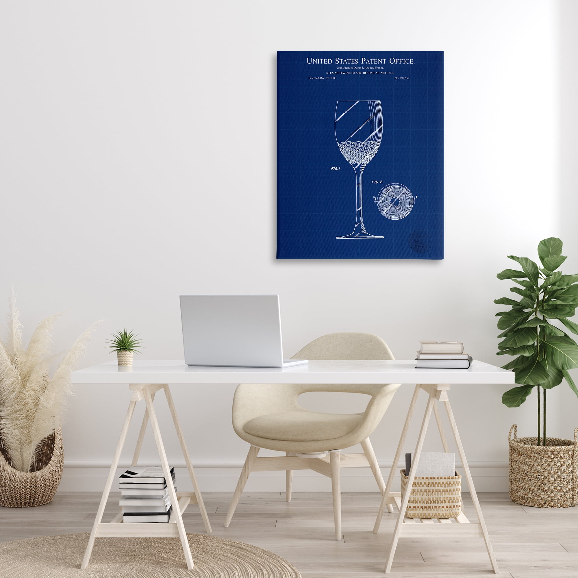 Stupell Industries Wine Glass Blueprint Typography Painting Gallery Wrapped Canvas Art Print Wall Art, 30 x 40