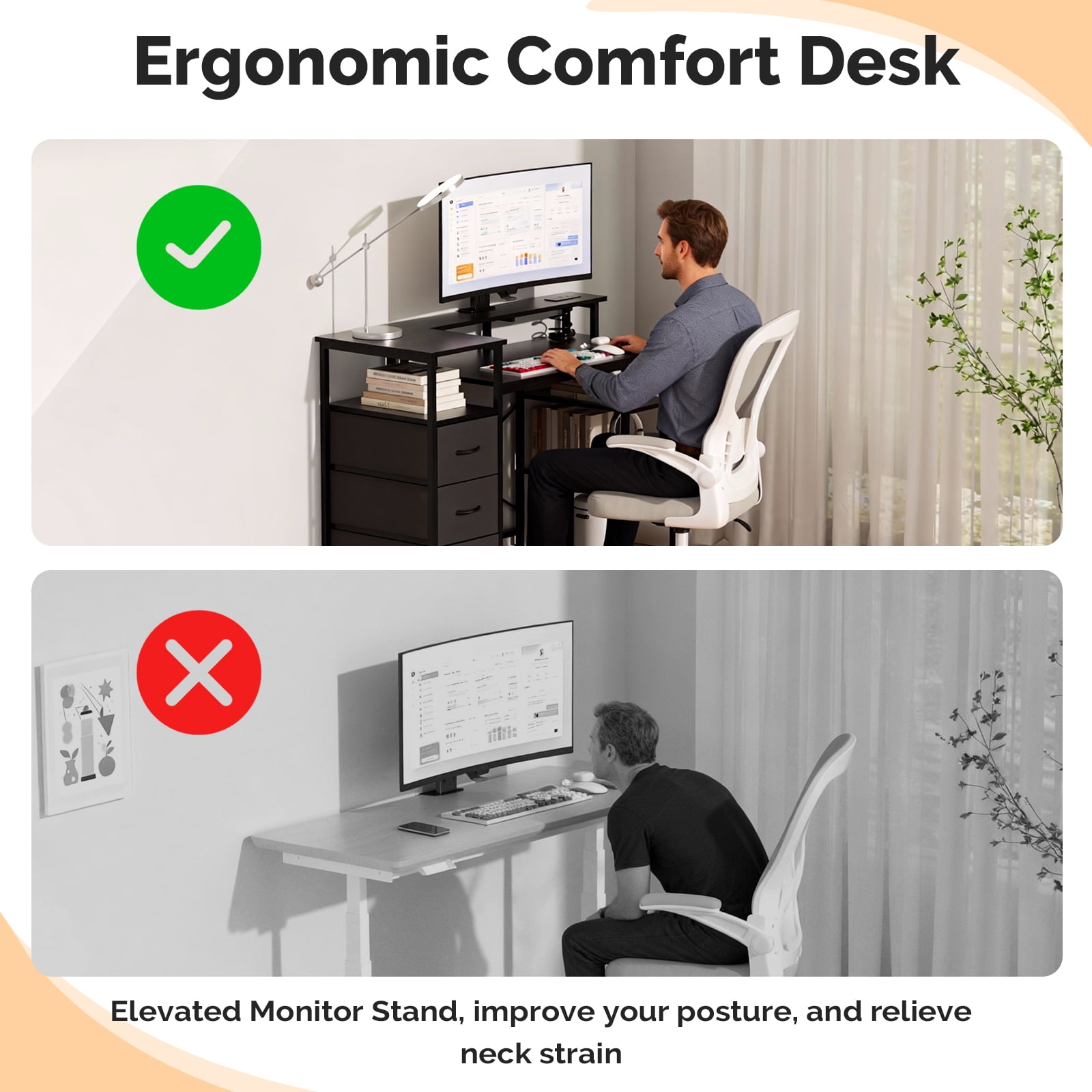Ktaxon L-Shape Computer Desk with Charging Station 47 Inch Gaming Desk Concer PC Laptop Table with Drawers & Storage Shelves Workstation, Black