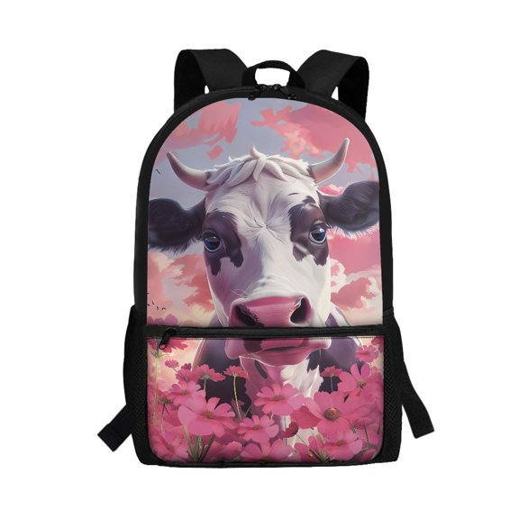 Uourmeti High Quality 17 Inch School Backpack for Travel Camping, Universal Matching Lightweight Modern Design Daypack, Cow Flowers