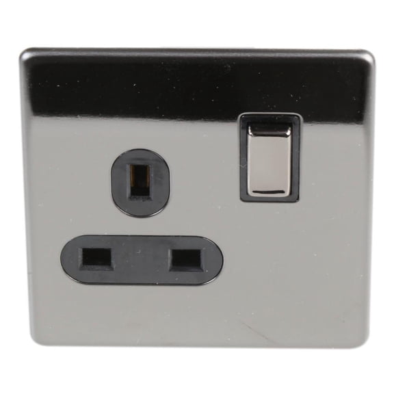 PRO ELEC Screwless Switched Mains Socket, 1 Gang, Double Pole, 13A, Black Nickel