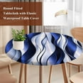 thumbnail image 4 of Navy Blue Striped Ombre Round Tablecloth, Fitted Table Cover with Elastic for 55"-60" Round Tables, Modern Blue Moire Geometric Table Cloth Outdoor Indoor Dinning Party Waterproof Tablecloths, 4 of 7