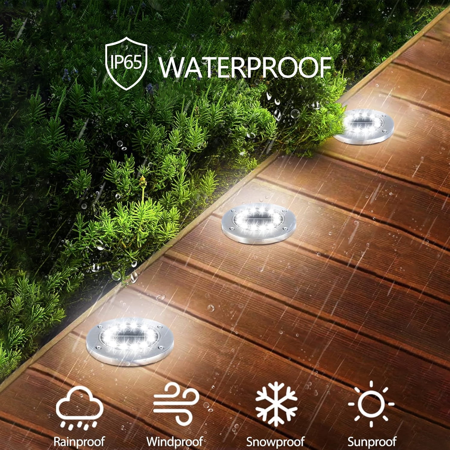 8 Pack 8 LED Solar Disk Lights, Outdoor Solar Ground Landscape Light for Garden Patio Decor, Cool White