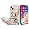 thumbnail image 2 of For iPhone 14 PRO Case RoseGold Chrome Edge IMD Marble Design Ring Stand Cover, 2 of 3