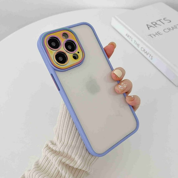 TECH CIRCLE for iPhone 13 Pro Max Case with Metal Camera Lens Protector Cover Cute Slim Clear Back & Matte Bumper Silicone Shockproof Protective Case for Girls and Women - Purple