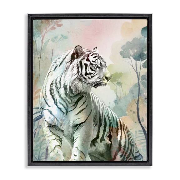 Stupell Industries Soft Gazing Tiger Animals Painting Black Floater Framed Canvas Art Print Wall Art, 17 x 21