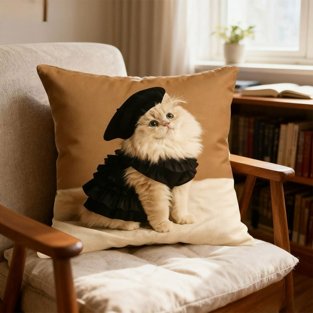 Funda de almohada corta de felpa de poliéster con diseño de gatos | Funda de cojín decorativa para sofá de 45 x 45 cm sin relleno | Decoración para el hogar con estampado de gatos multicolor