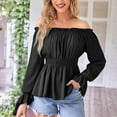 thumbnail image 2 of BXINGOHAI Womens Renaissance Victorian Peasant Ruffle Smocked Waist Boho Pirate Shirt Blouse Cosplay Costume Black 2XL, 2 of 7