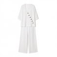 thumbnail image 5 of Chbgutlmr Womens 2 Piece Sets Cotton Linen Outfits Long Sleeve Deep V Neck Button down Shirts Straight Leg Pants Casual Loose Summer Plain Set, 5 of 5